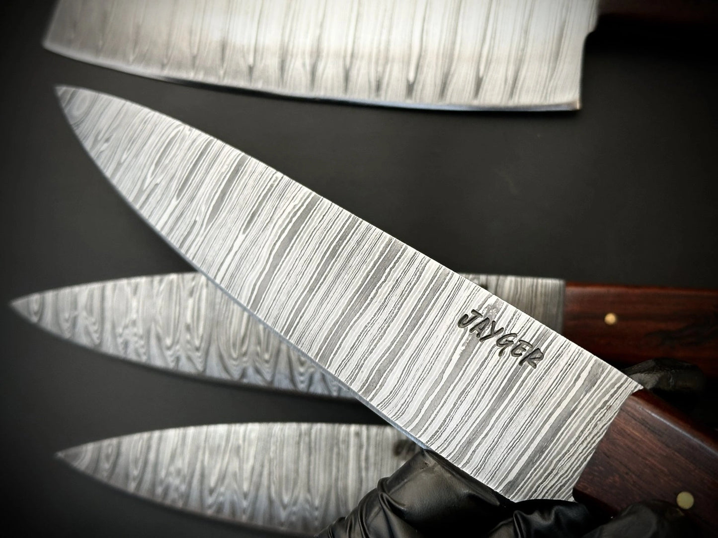 Damascus Knife Set Of 5 Pcs With Leather Knife Roll