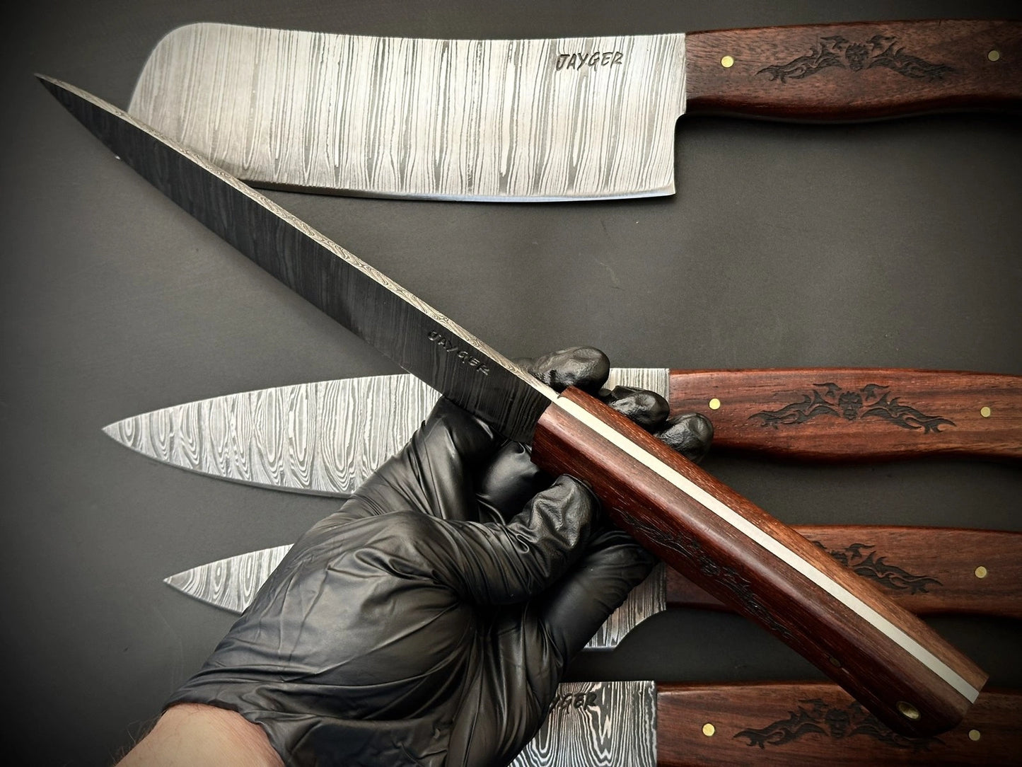 Damascus Knife Set Of 5 Pcs With Leather Knife Roll