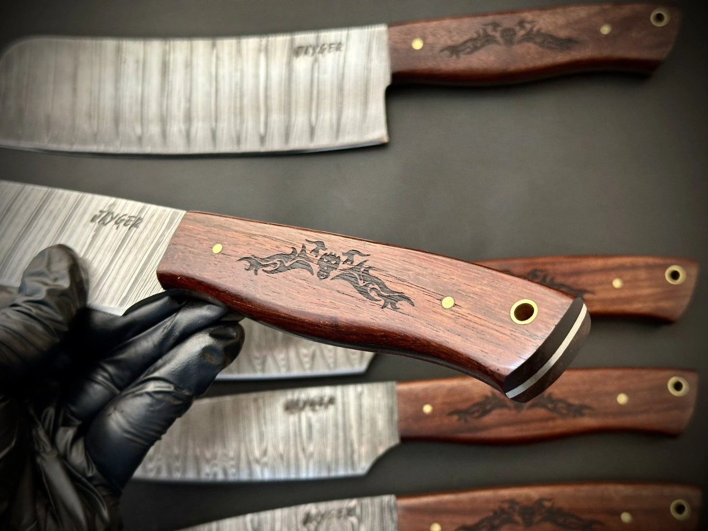 Damascus Knife Set Of 5 Pcs With Leather Knife Roll