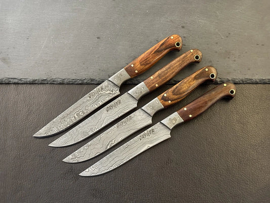 Handmade Damascus Steel Steak Knives Set / Steakmesser 4 Pcs
