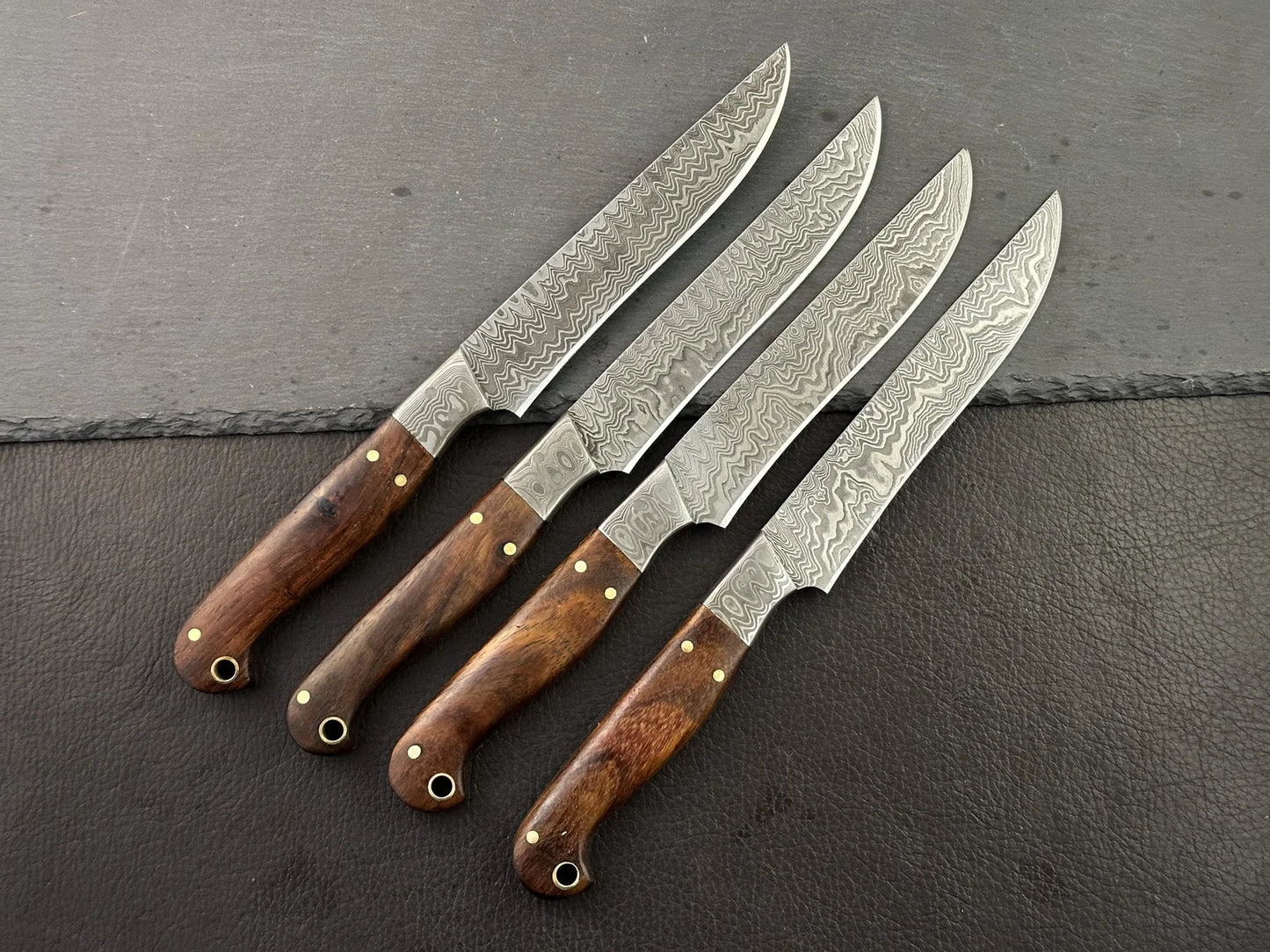 Handmade Damascus Steel Steak Knives Set / Steakmesser 4 Pcs