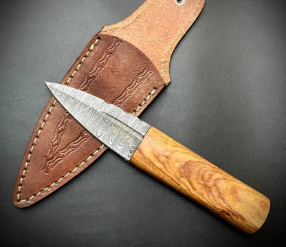 Handmade Sgian Dubh Damascus Steel Blade Oak Wood Handle