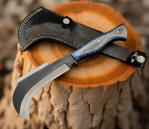 Handmade Carbon Steel Billhook With Leather Sheath