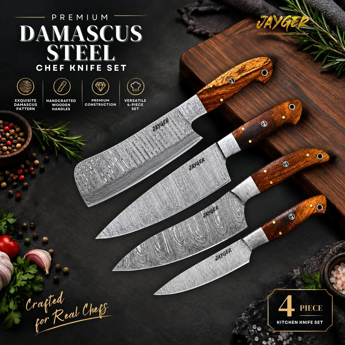Hand Forged Damascus Steel Kitchen Knife / Chef Set