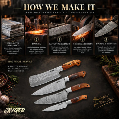 Hand Forged Damascus Steel Kitchen Knife / Chef Set