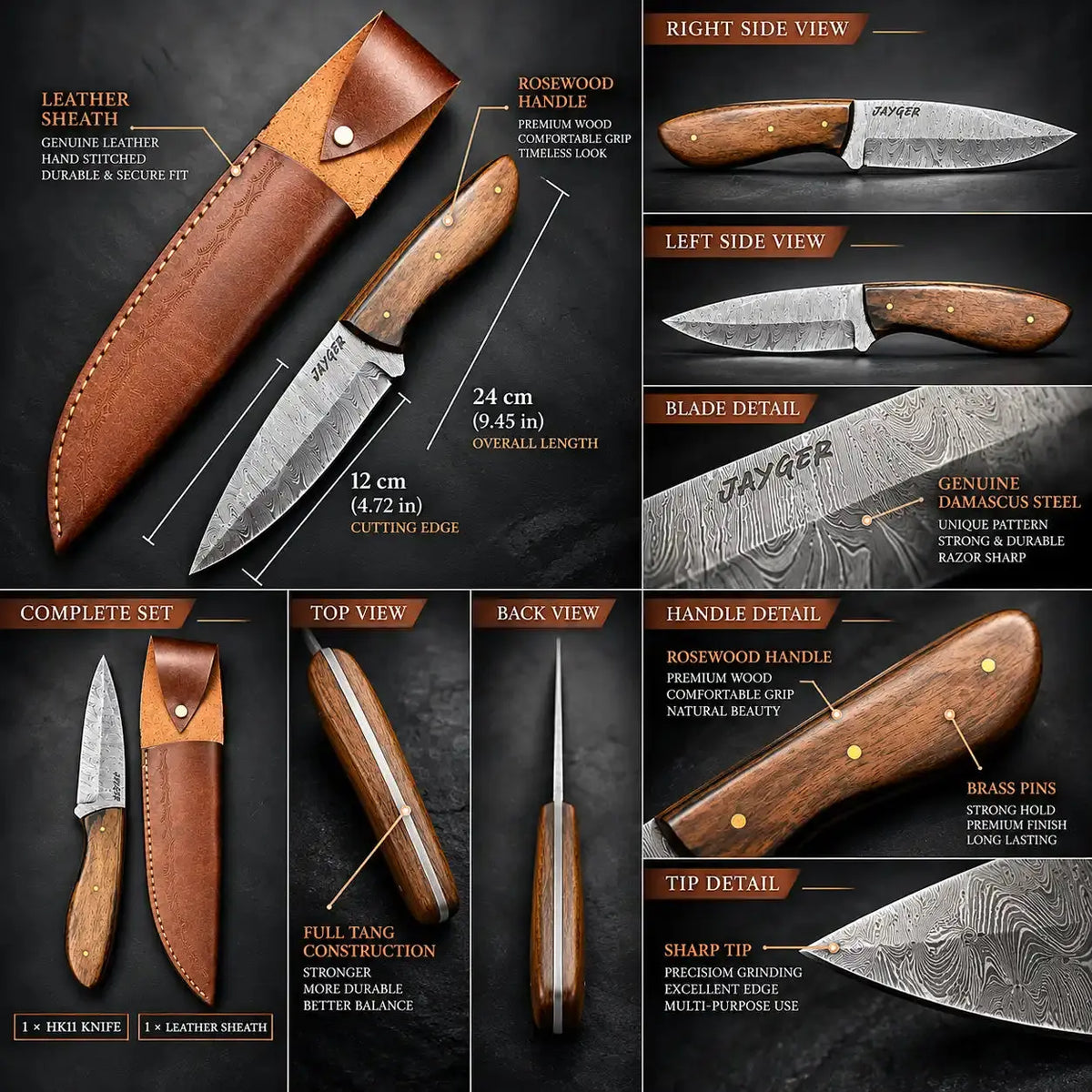 Handmade Damascus Steel Knife with Wooden Handle