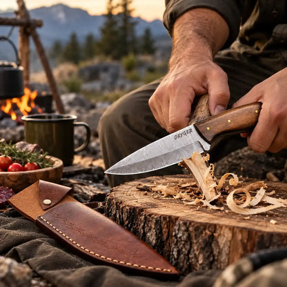 Handmade Damascus Steel Knife with Wooden Handle