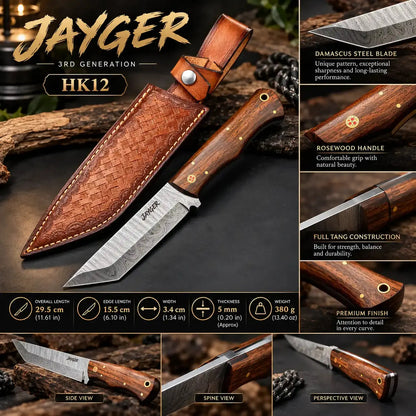 Handmade Damascus Tanto Knife with Wooden Handle