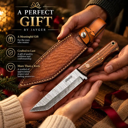 Handmade Damascus Tanto Knife with Wooden Handle