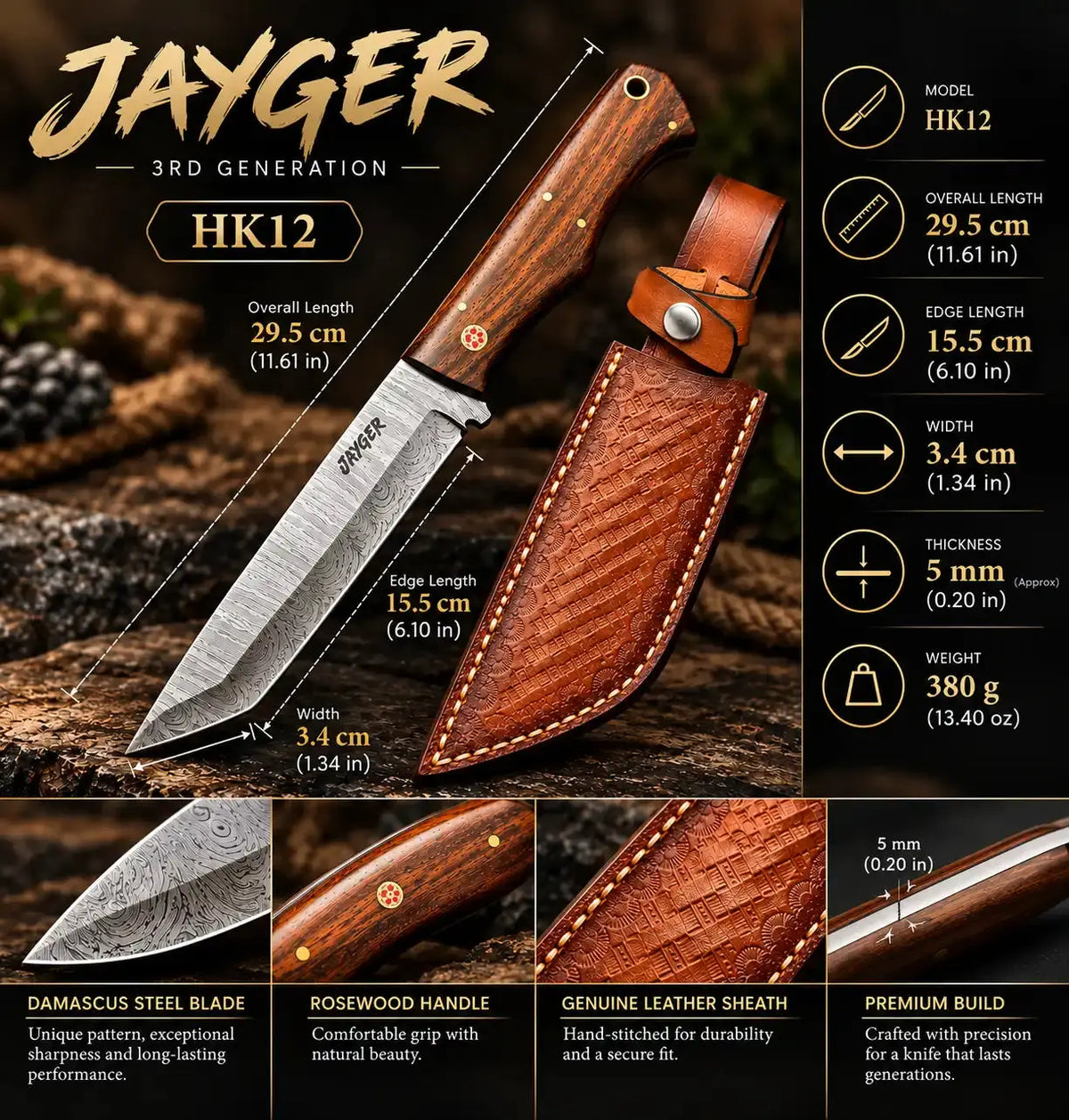 Handmade Damascus Tanto Knife with Wooden Handle