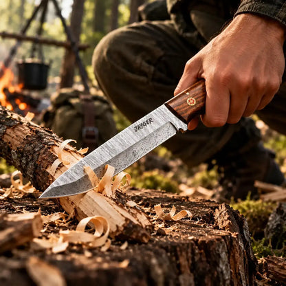 Handmade Damascus Tanto Knife with Wooden Handle