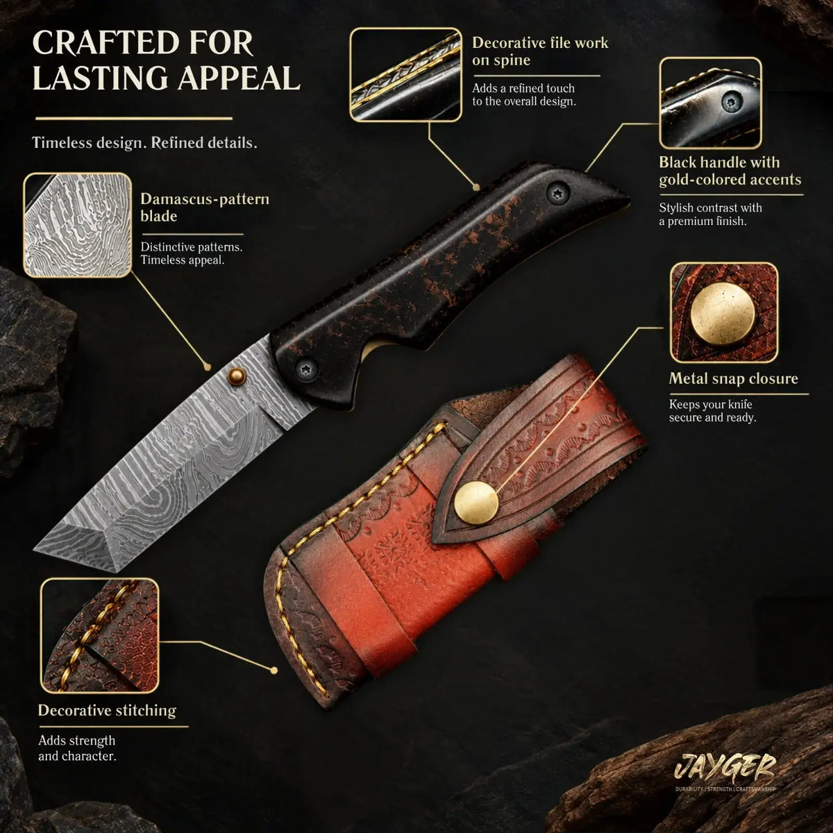 Handmade Damascus Folding Knife-Tanto Style