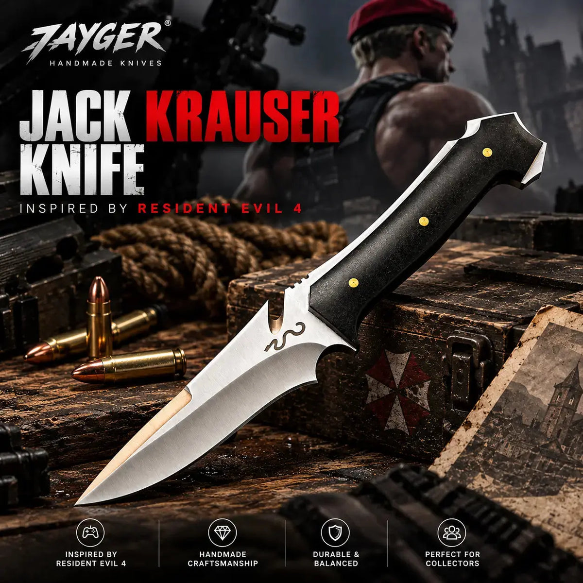 Handmade RE4 Jack Krauser Knife Replica With Leather Sheath