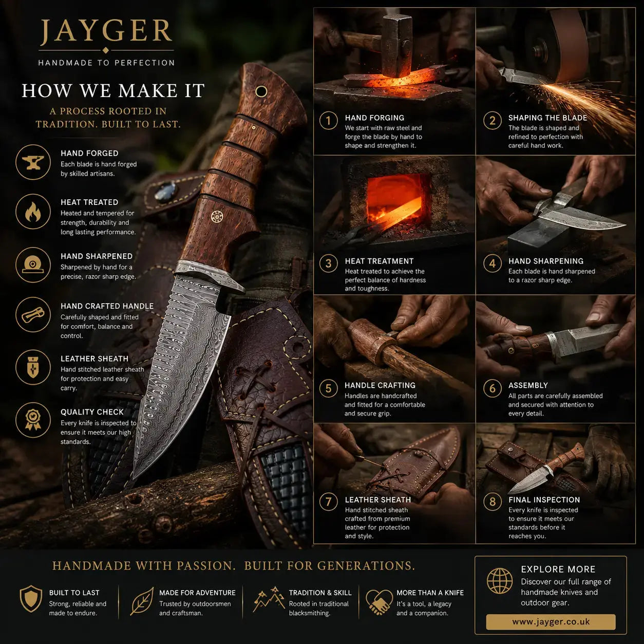 Damascus Steel Hunting Knife With Leather Sheath