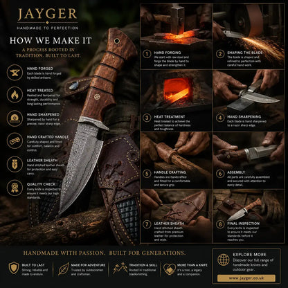 Damascus Steel Hunting Knife With Leather Sheath