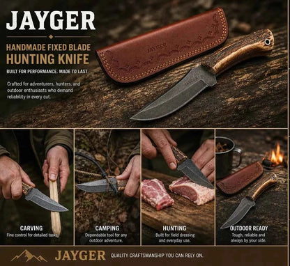 Handmade Fixed Blade Hunting Knife with Leather Sheath – Stag Handle