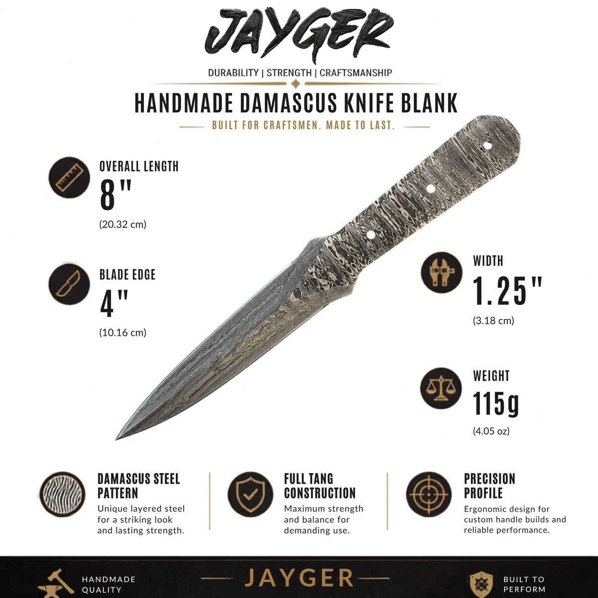 Hand Forged Damascus Steel Hunting Knife Blade Blank