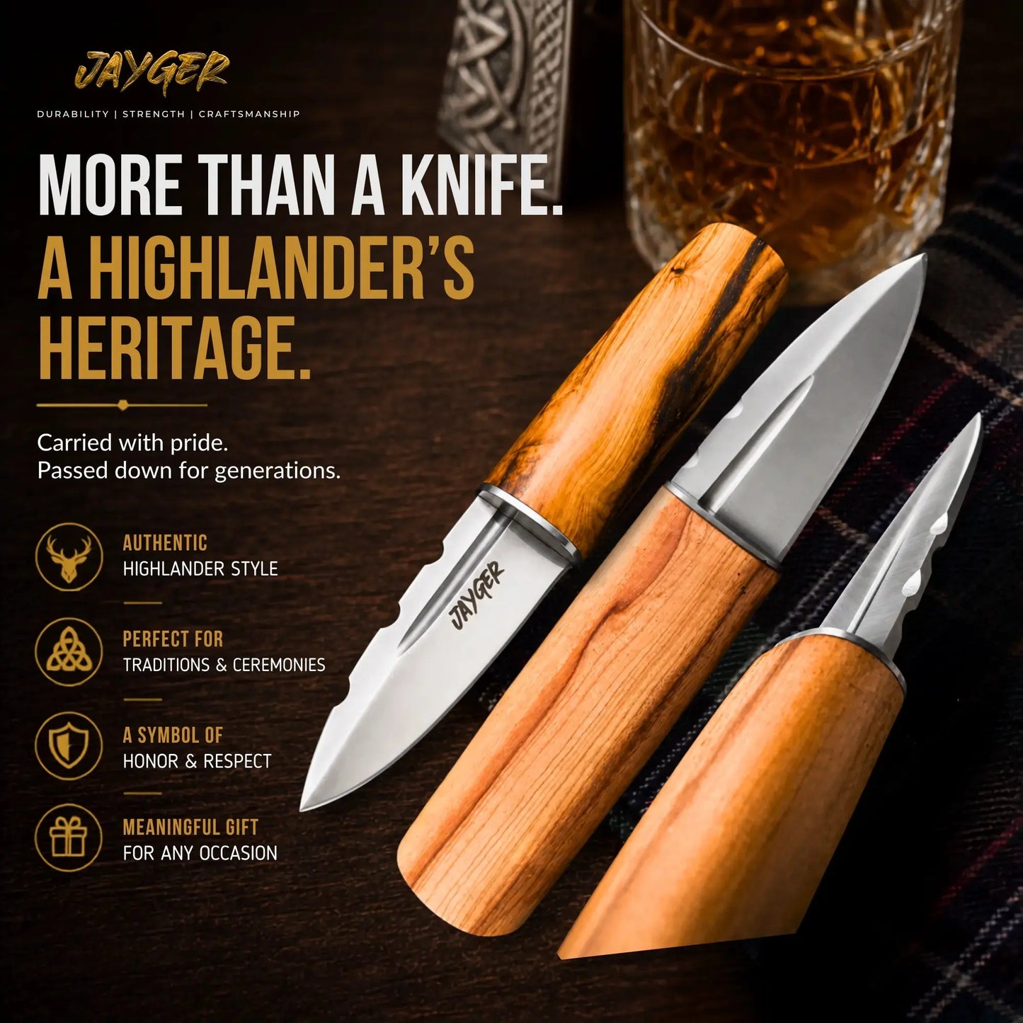 Handmade Sgian Dubh Carbon Steel Blade Olive Wood Handle-Sharp