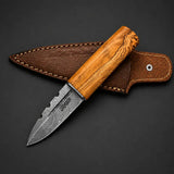 Handmade Sgian Dubh Damascus Steel Blade Olive Wood Handle