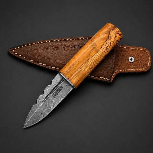 Handmade Sgian Dubh Damascus Steel Blade Olive Wood Handle