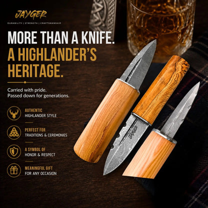 Handmade Sgian Dubh Damascus Steel Blade Olive Wood Handle