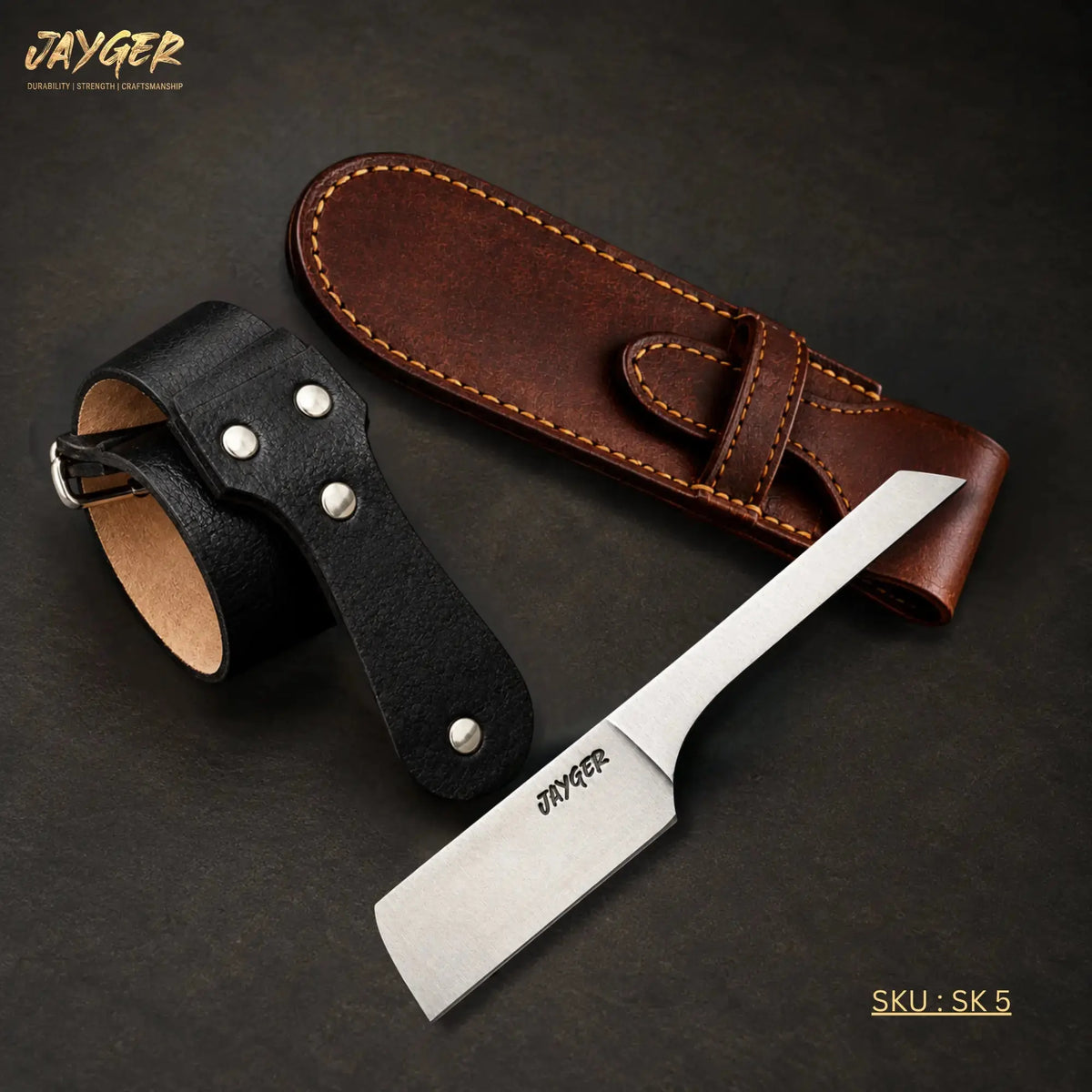 Handmade Kamisori Style Straight Razor with Leather Sheath & Strop
