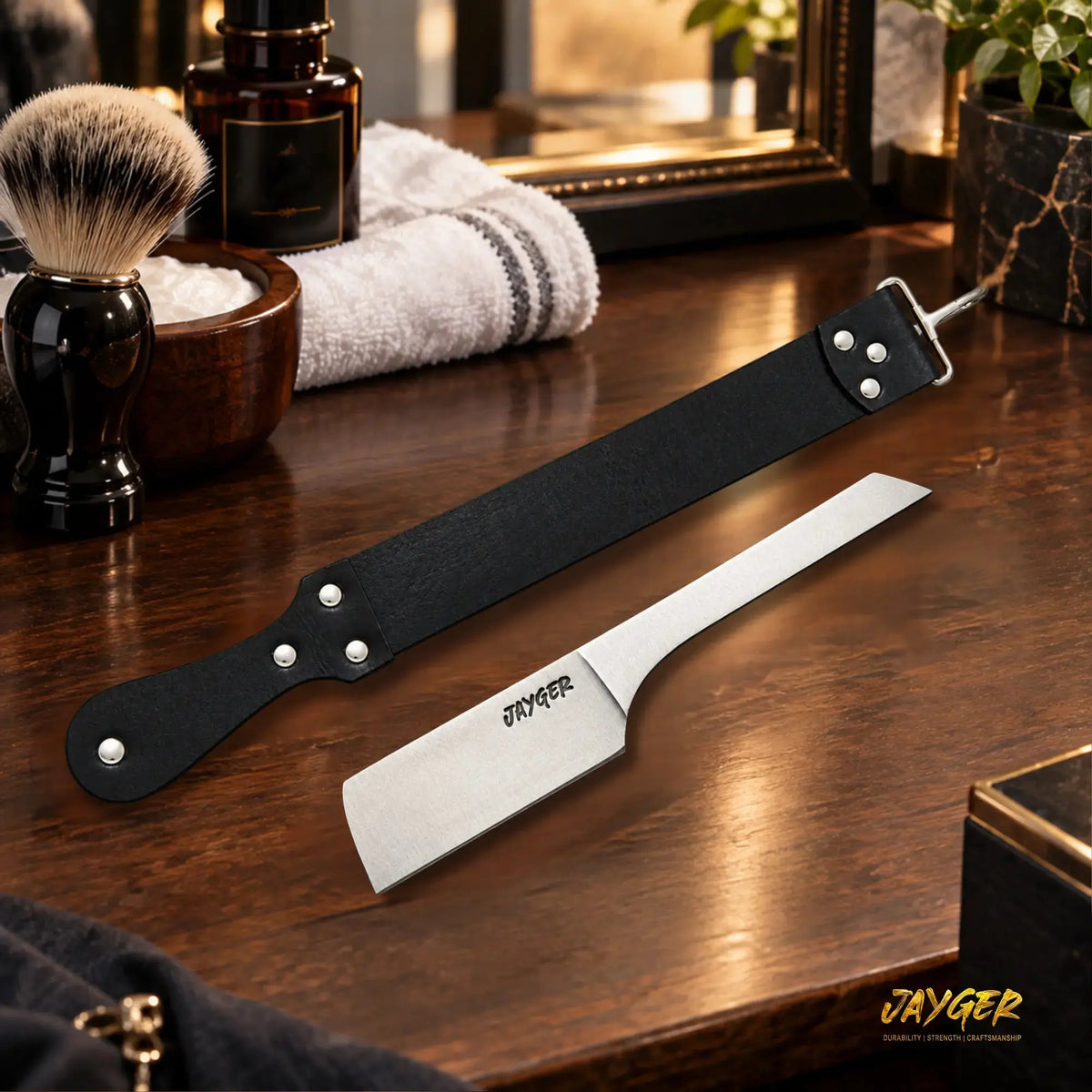 Handmade Kamisori Style Straight Razor with Leather Sheath & Strop