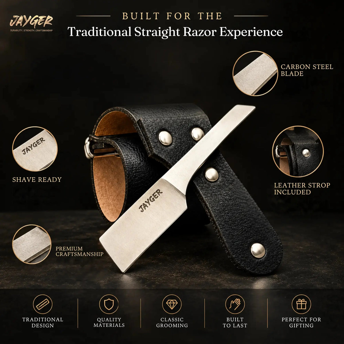Handmade Kamisori Style Straight Razor with Leather Sheath & Strop
