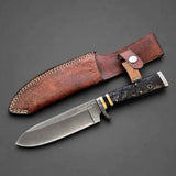 Hunting Knife with Ram Horn Handle & Leather Sheath-HK21