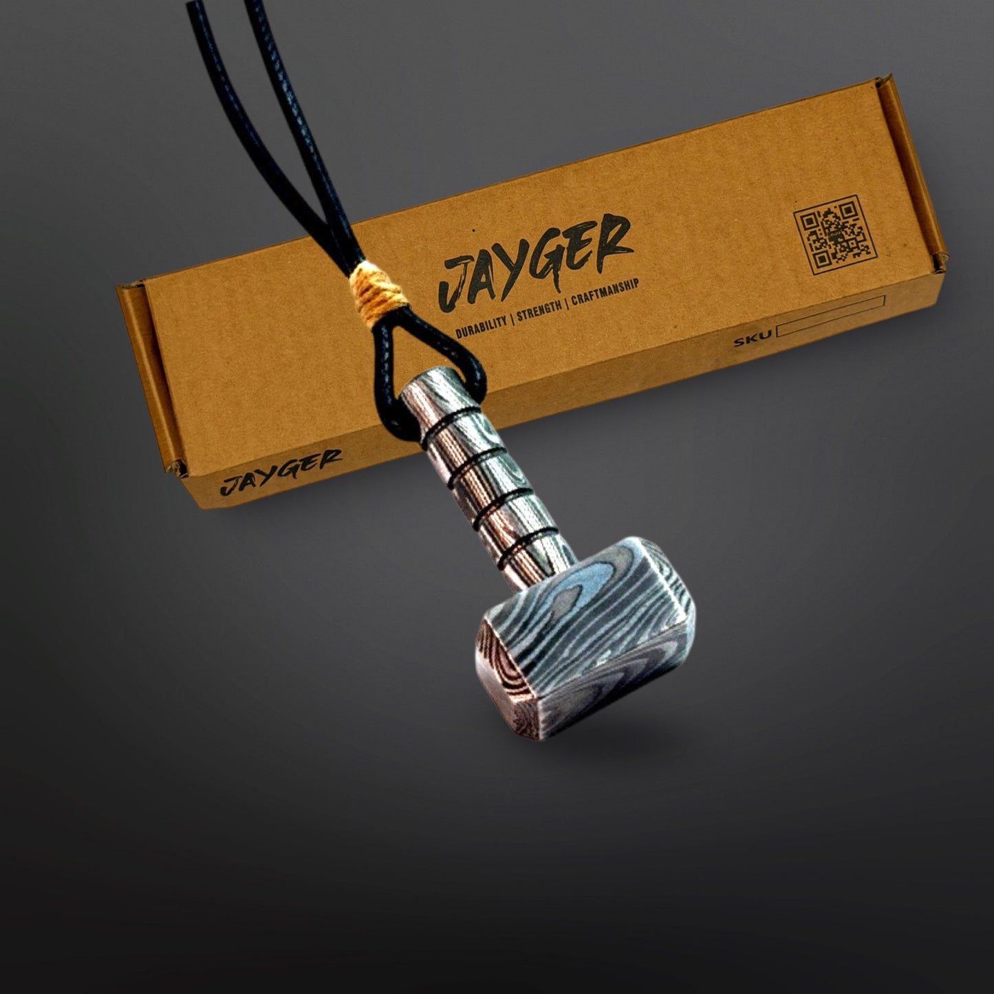 Hand-Forged Damascus Steel Thor’s Hammer Pendant | Viking Mjölnir Necklace