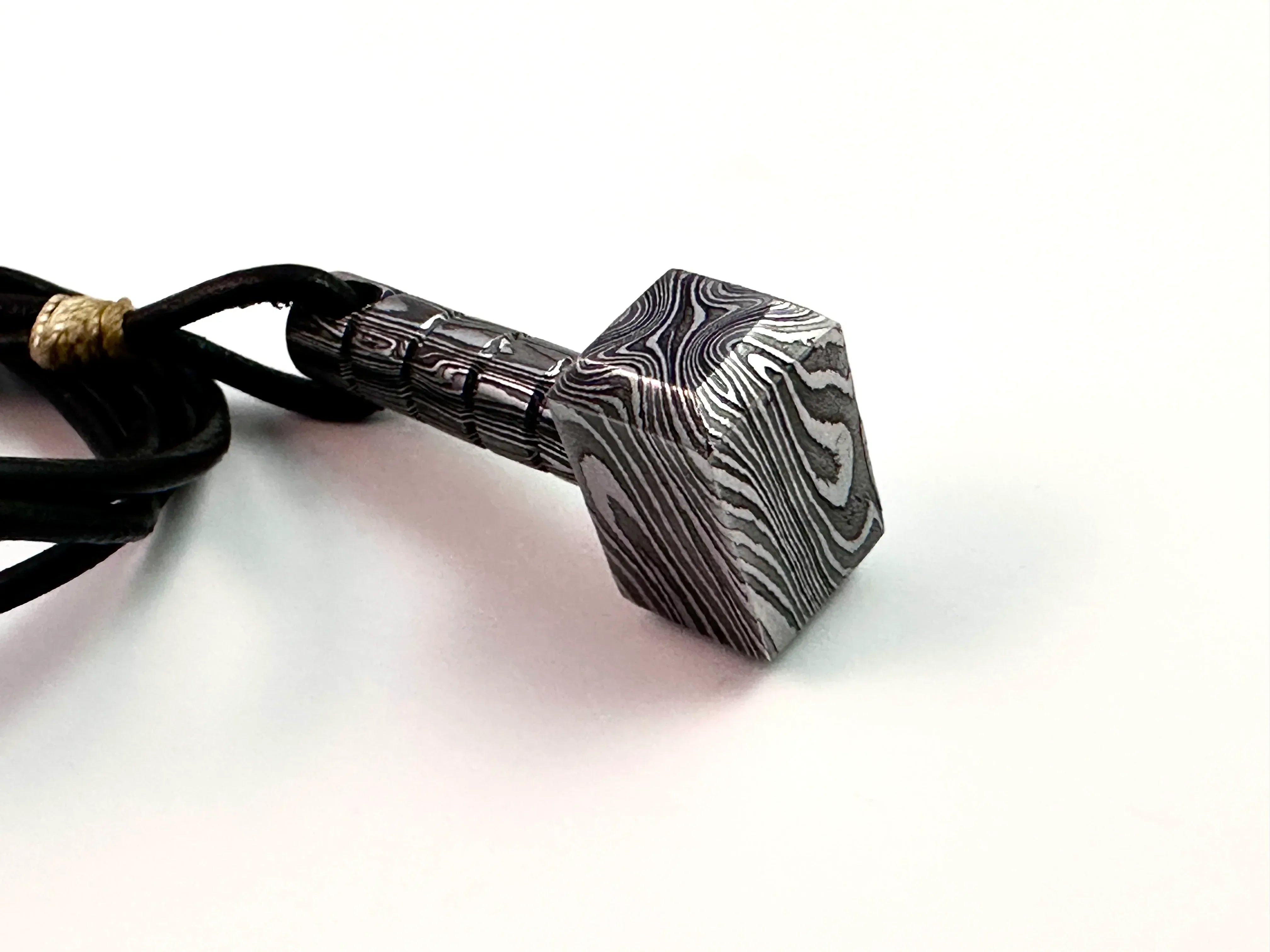 Hand-Forged Damascus Steel Thor's Hammer Pendant | Viking Mjölnir