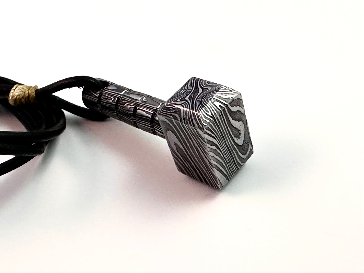 Hand-Forged Damascus Steel Thor’s Hammer Pendant | Viking Mjölnir Necklace