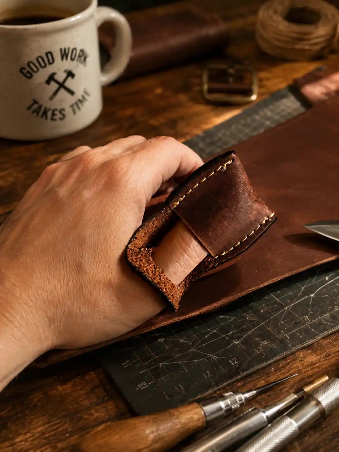 Handmade Leather Thumb Guard – Protective Finger Shield for Carving & Crafting