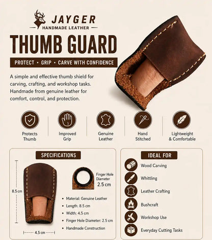 Handmade Leather Thumb Guard – Protective Finger Shield for Carving & Crafting