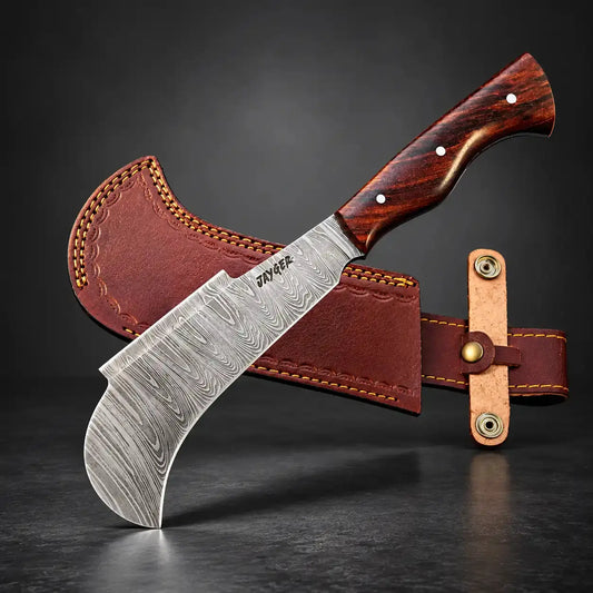Handmade Damascus Steel Yorkshire Billhook With Leather Sheath