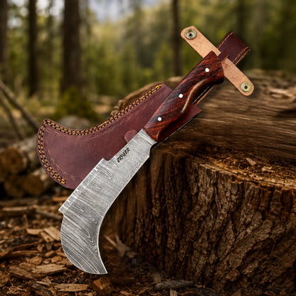 Handmade Damascus Steel Yorkshire Billhook With Leather Sheath