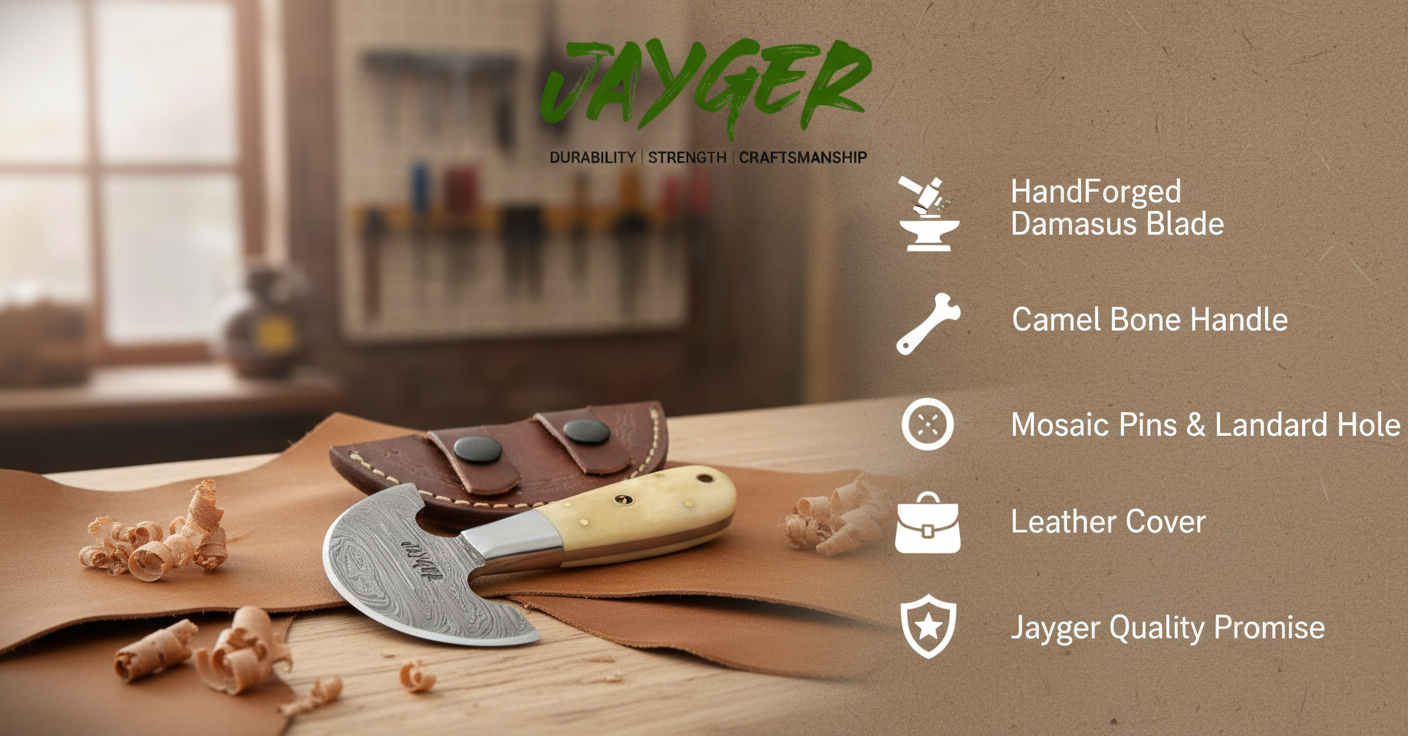 Handmade Damascus Steel Round Head Leather Knife