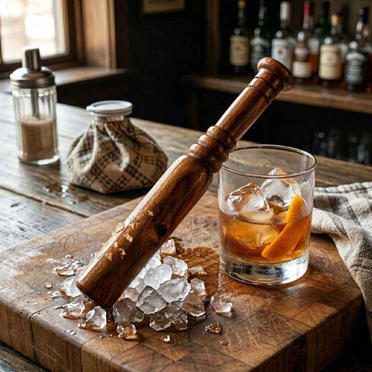 Handcrafted Solid Wood Ice Breaker Muddler – Heavy-Duty Manual Ice Crusher & Mallet