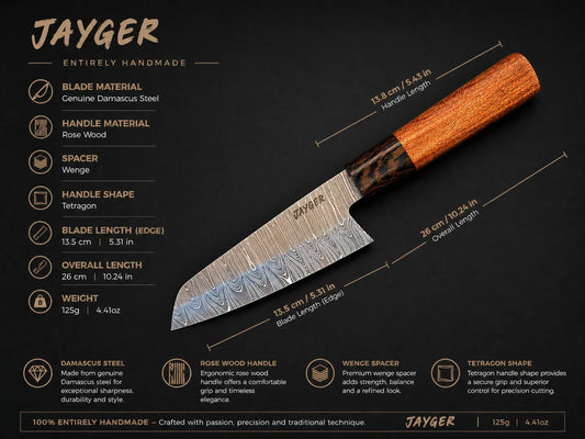 Damascus Steel Santoku Knife With Wood Handle