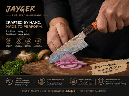 Damascus Steel Santoku Knife With Wood Handle