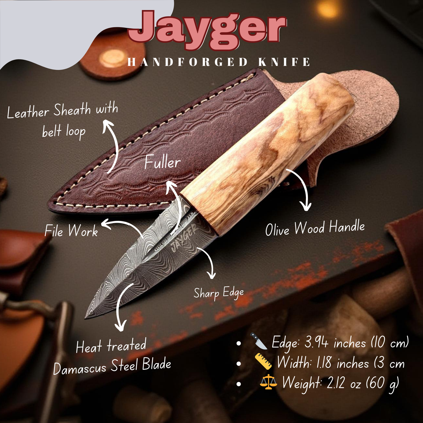 Handmade Sgian Dubh Damascus Steel Blade Oak Wood Handle