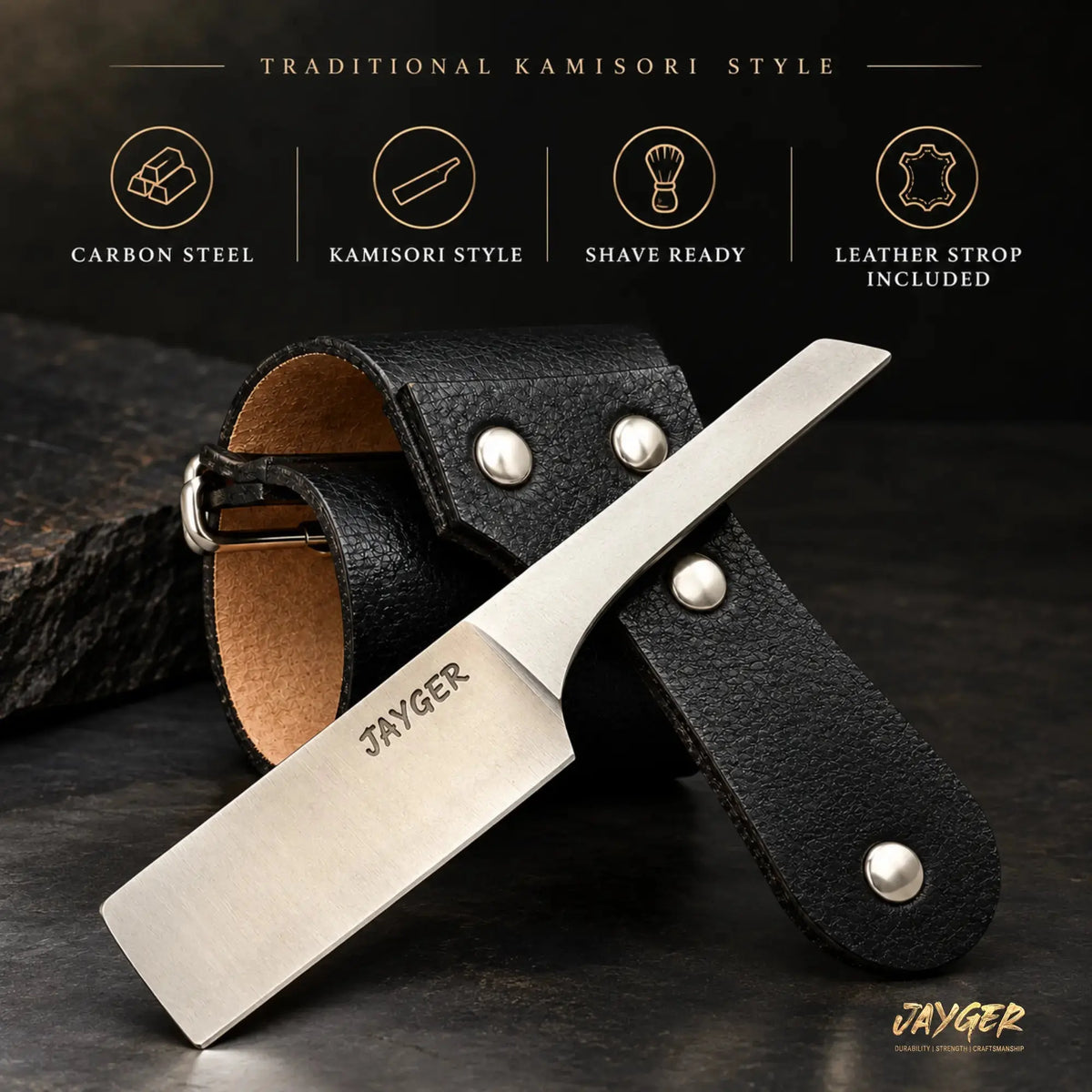 Handmade Kamisori Style Straight Razor with Leather Sheath & Strop