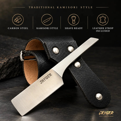 Handmade Kamisori Style Straight Razor with Leather Sheath & Strop