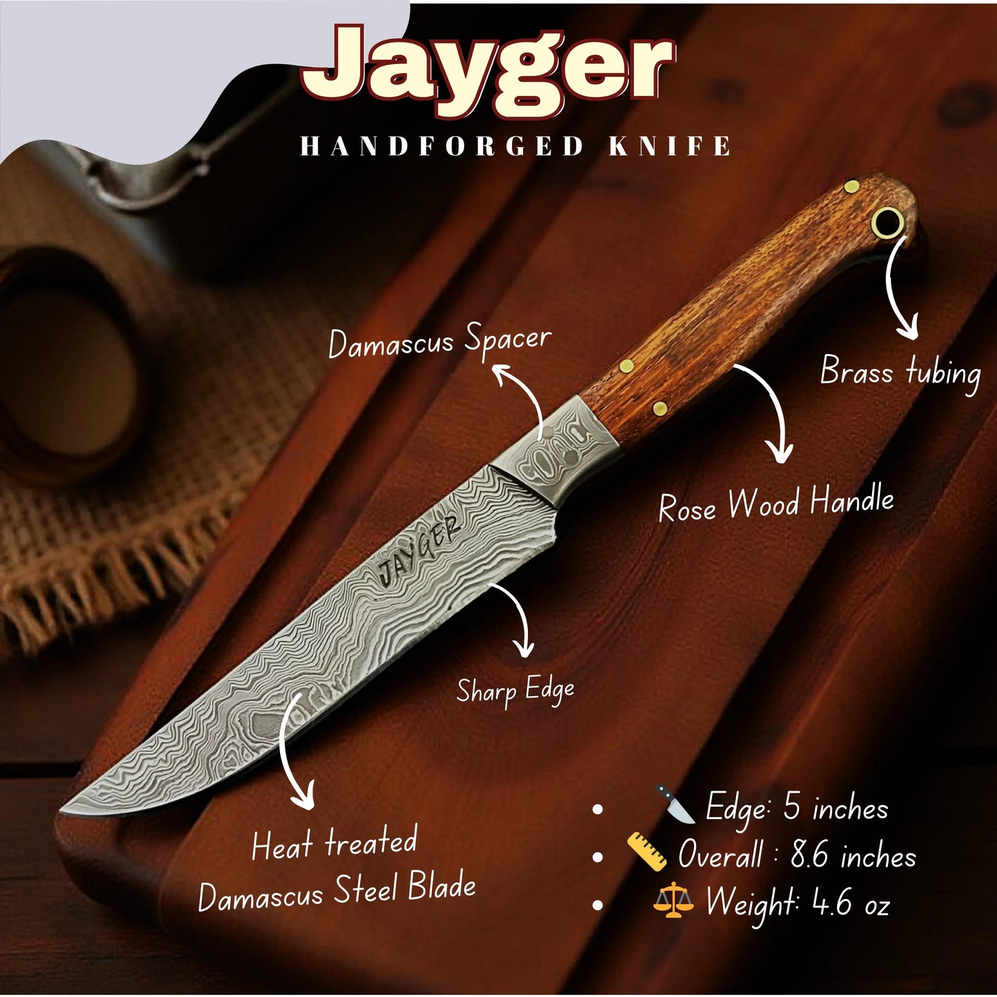 Handmade Damascus Steel Steak Knife - Jayger