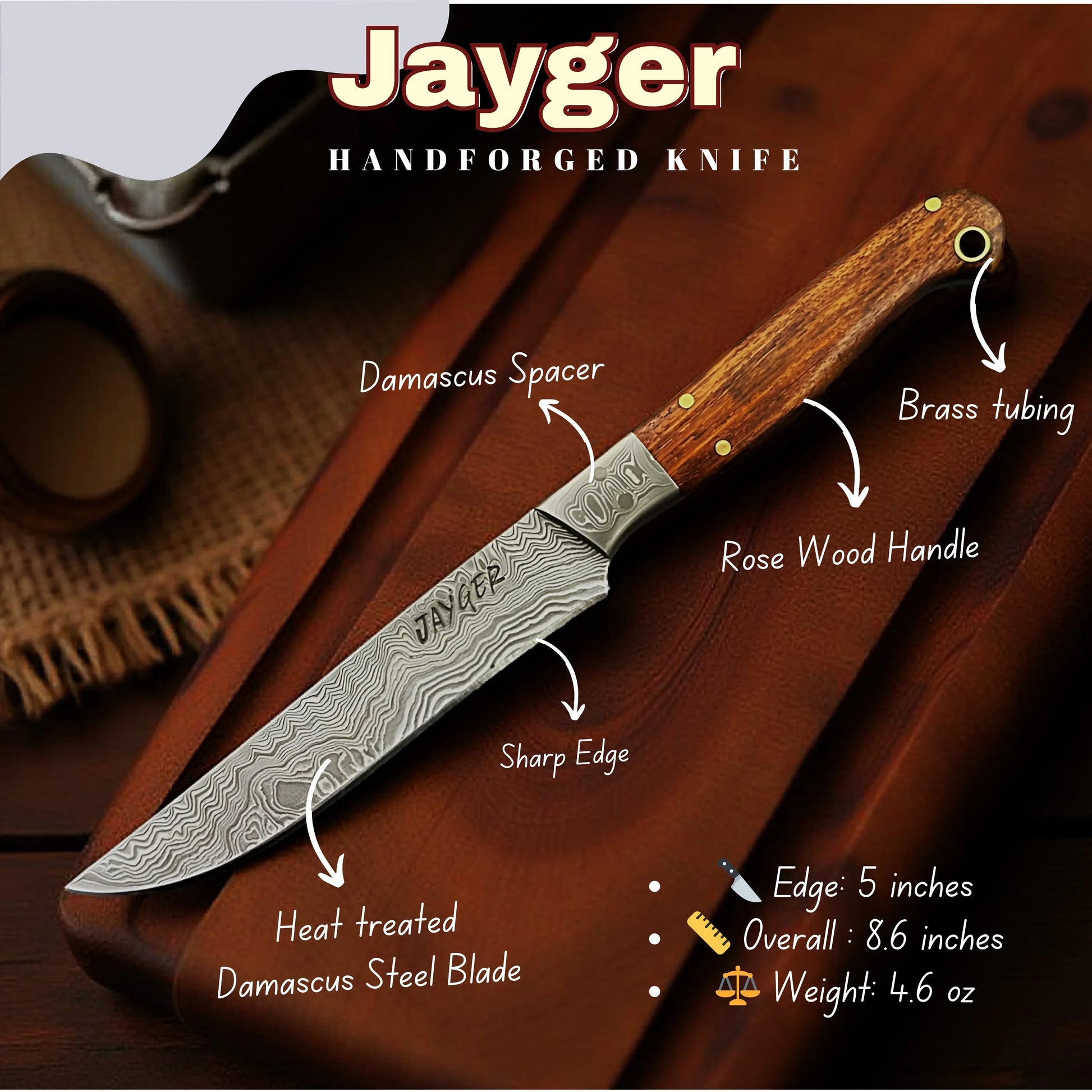 Handmade Damascus Steel Steak Knife - Jayger