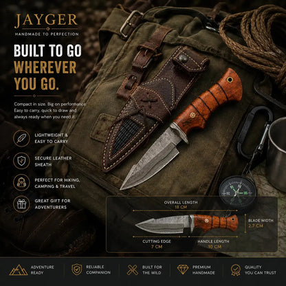 Small Hunting Knife With Leather Sheath - Damascus Steel