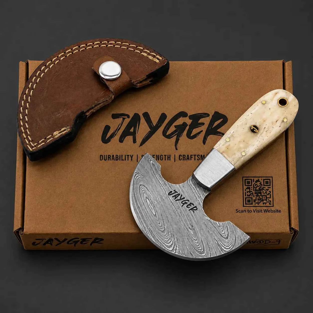 Handmade Damascus Steel Round Head Leather Knife-QD10