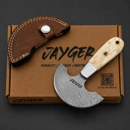 Handmade Damascus Steel Round Head Leather Knife-QD10