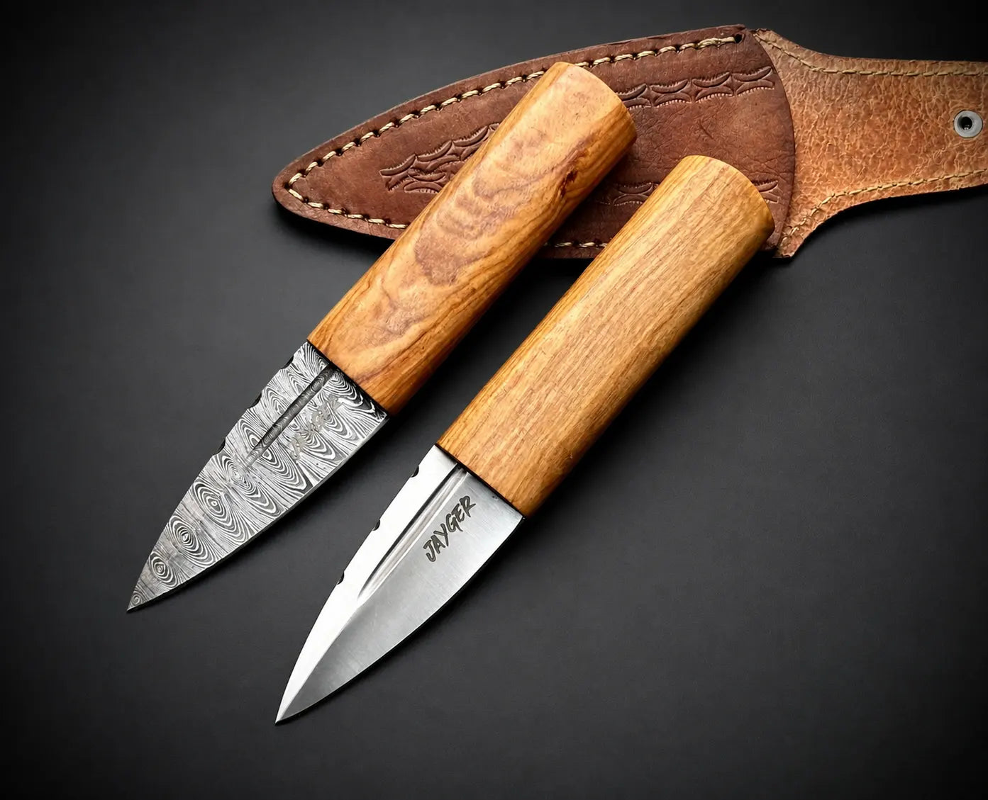 Handmade Sgian Dubh Damascus Steel Blade Oak Wood Handle