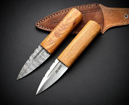 Handmade Sgian Dubh Damascus Steel Blade Oak Wood Handle